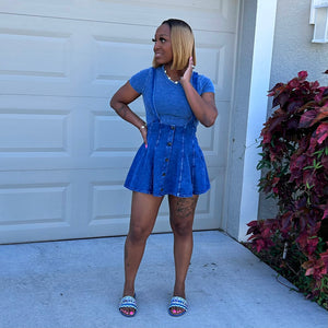 “The Hangout” Suspender Skirt Set